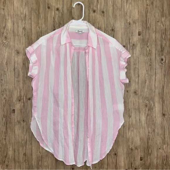 Madewell SET 🩷 Central Tunic In Cara Pink Stripe Button Down Top AND Skirt - Picture 6 of 12